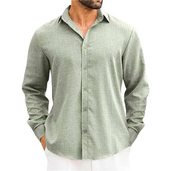 Men's Linen Shirts Long Sleeve Untucked Casual Button Down Shirts